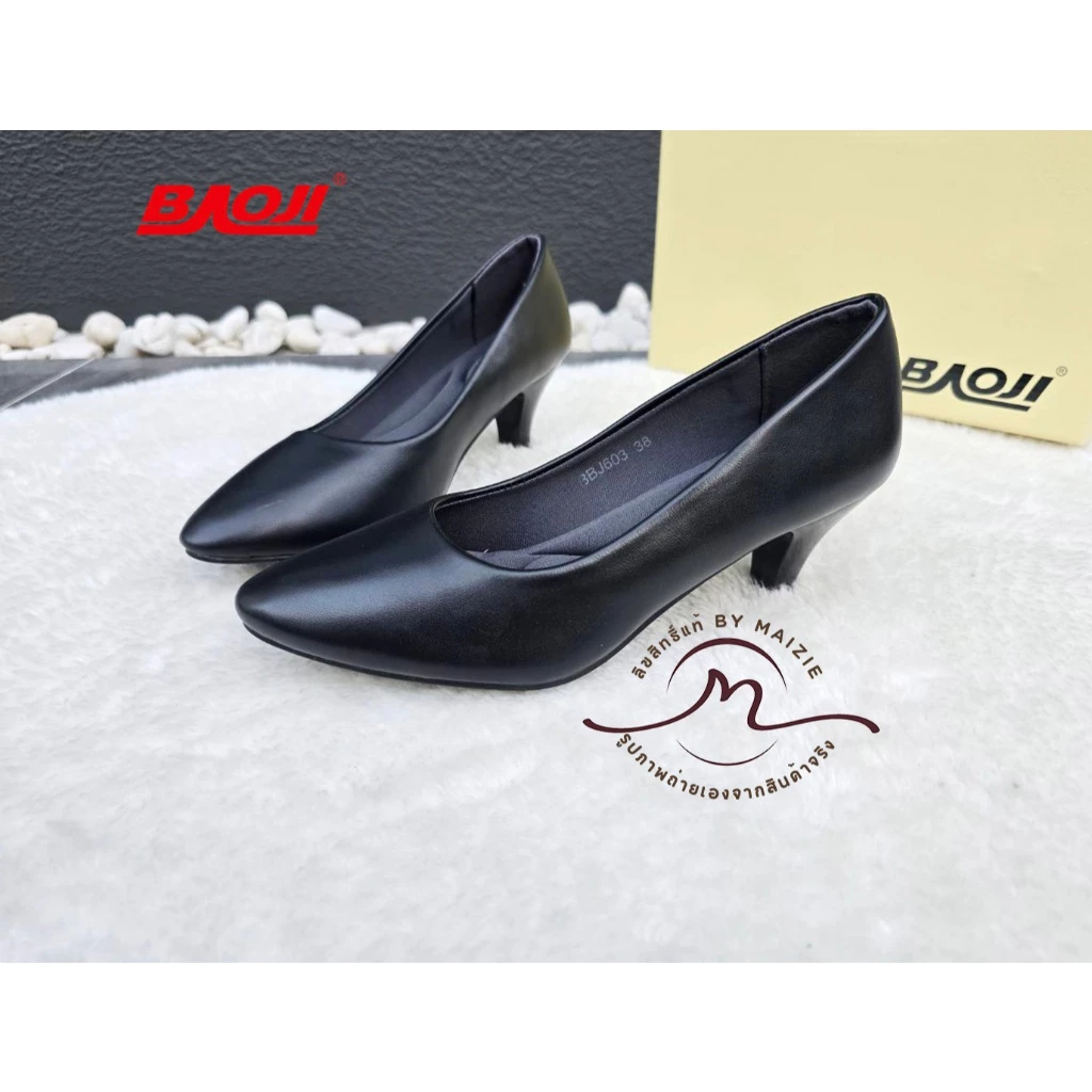 **BAOJI (บาโอจิ)** [ลิขสิทธิ์แบรนด์แท้] (BJ-603) รองเท้าคัชชู ใส่ทำงาน หนังนิ่ม หนา *ผู้หญิง* ส้นสูง 6 ซม. (By MAIZIE)