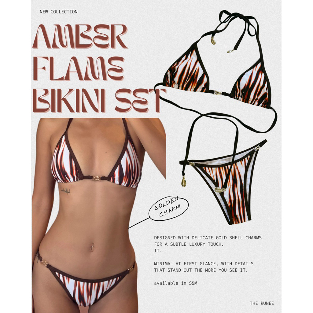 Amber Flame Bikini Set with Golden Charm Details