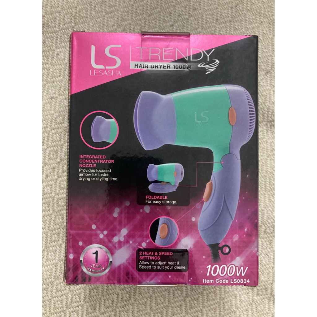 LS TRENDY HAIR DRYER 1000W Model LS0834 - ไดร์เป่าผมเลอซาช่า เทรนดี้ รุ่น LS0834