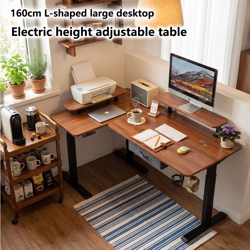Mxtark 1.6M L Shape Electric Standing Desk Multi-functional Left and right table With Wheels โต๊ะไฟฟ้าแบบ