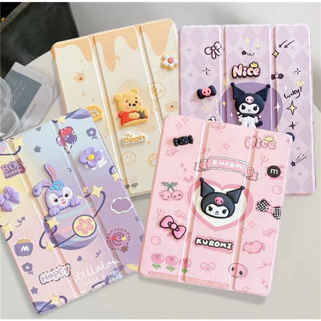 010.เคสฝาพับ ลายการ์ตูน เคส สําหรับ Samsung Galaxy Tab S6 lite/Tab A7 lite/Tab A9 Plus S9 FE A9Plus A11 มีช่องใส่ปากกา