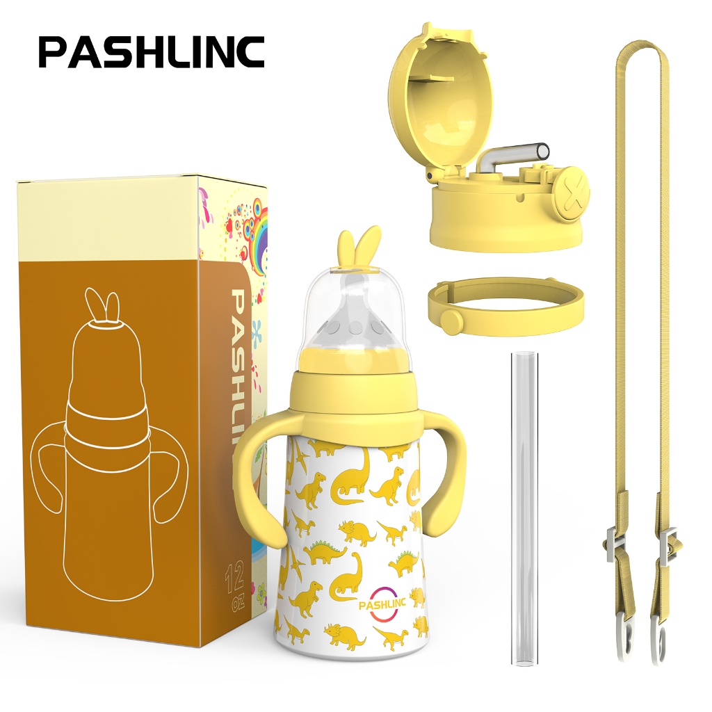 PASHLINC 316สแตนเลส ขวดน้ำเก็บอุณหภูมิสำหรับเด็ก 2-in-1 หลอดกดกระเด้ง ขวดน้ำเก็บอุณหภูมิ
