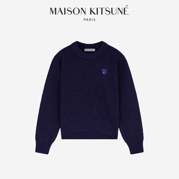 Maison Kitsune🇯🇵  women's bold and playful fox-patch wool blend knitted sweater เสื้อสเวตเตอร์ถักขนแ