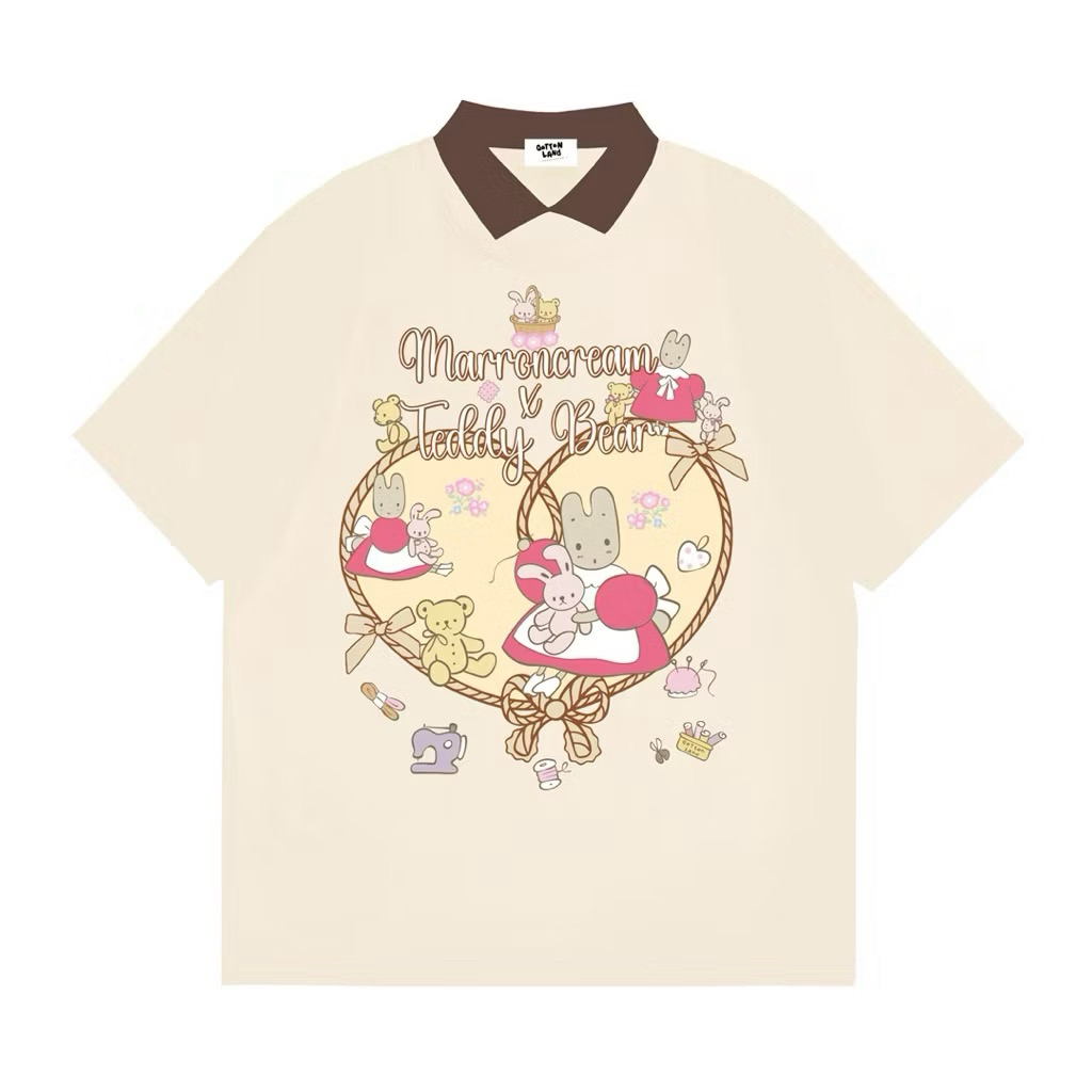 SIS.ON | พร้อมส่ง🧸เสื้อยืดโอเวอร์ไซส์ คอปก oversize QT marron cream & teddy bear