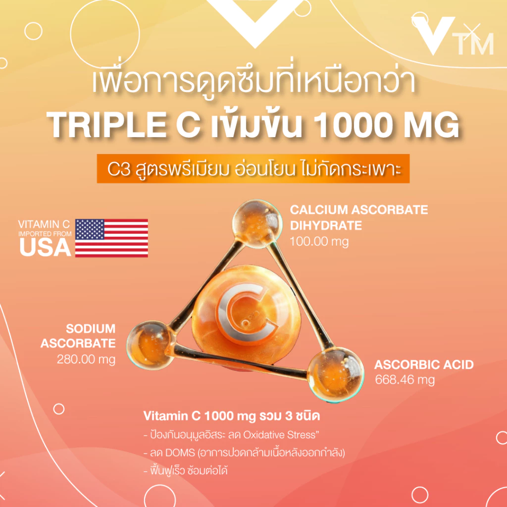 VTM Triple C 1000 mg. Plus D3 วิตามินซี 1000 มก. เสริมภูมิคุ้มกัน ผิว บำรุงสุขภาพ thumbnail 3