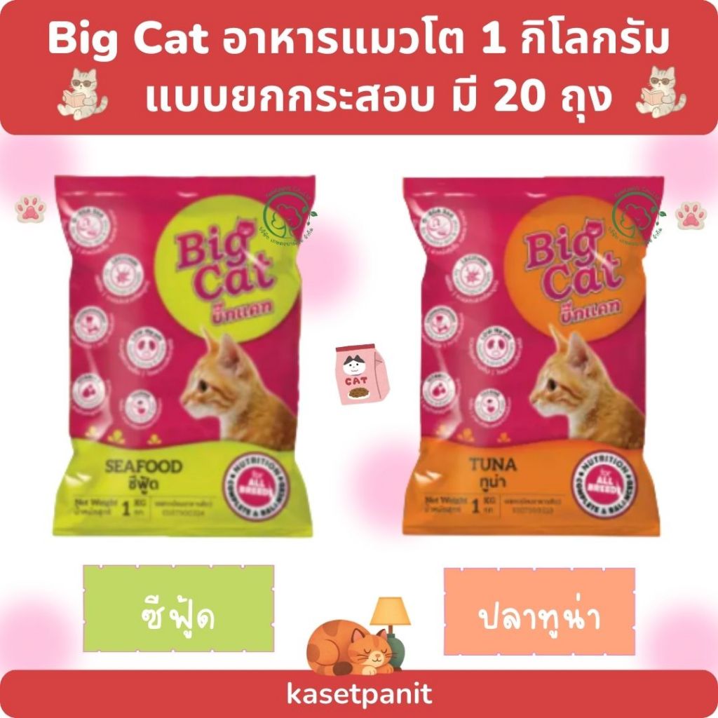 Big Cat บิ๊กแคท อาหารแมวโต 1 กิโลกรัม แบบยกกระสอบ บรรจุ 20 ถุง