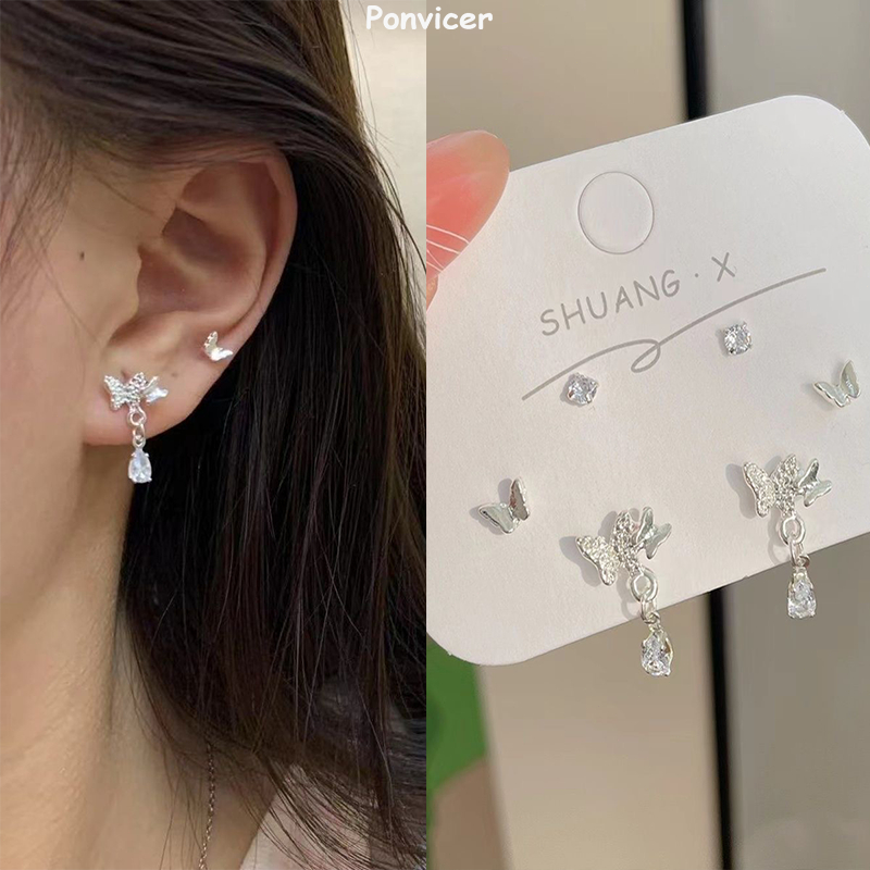 ในไทย-พร้อมส่ง✨ต่างหูแบบกะทัดรัด ลายผีเสื้อ ชุด 6 ชิ้น ระดับไฮเอนด์ INSสไตล์เกาหลี ไม่ทําให้แพ้ง่าย เหมาะกับของขวัญ-Move