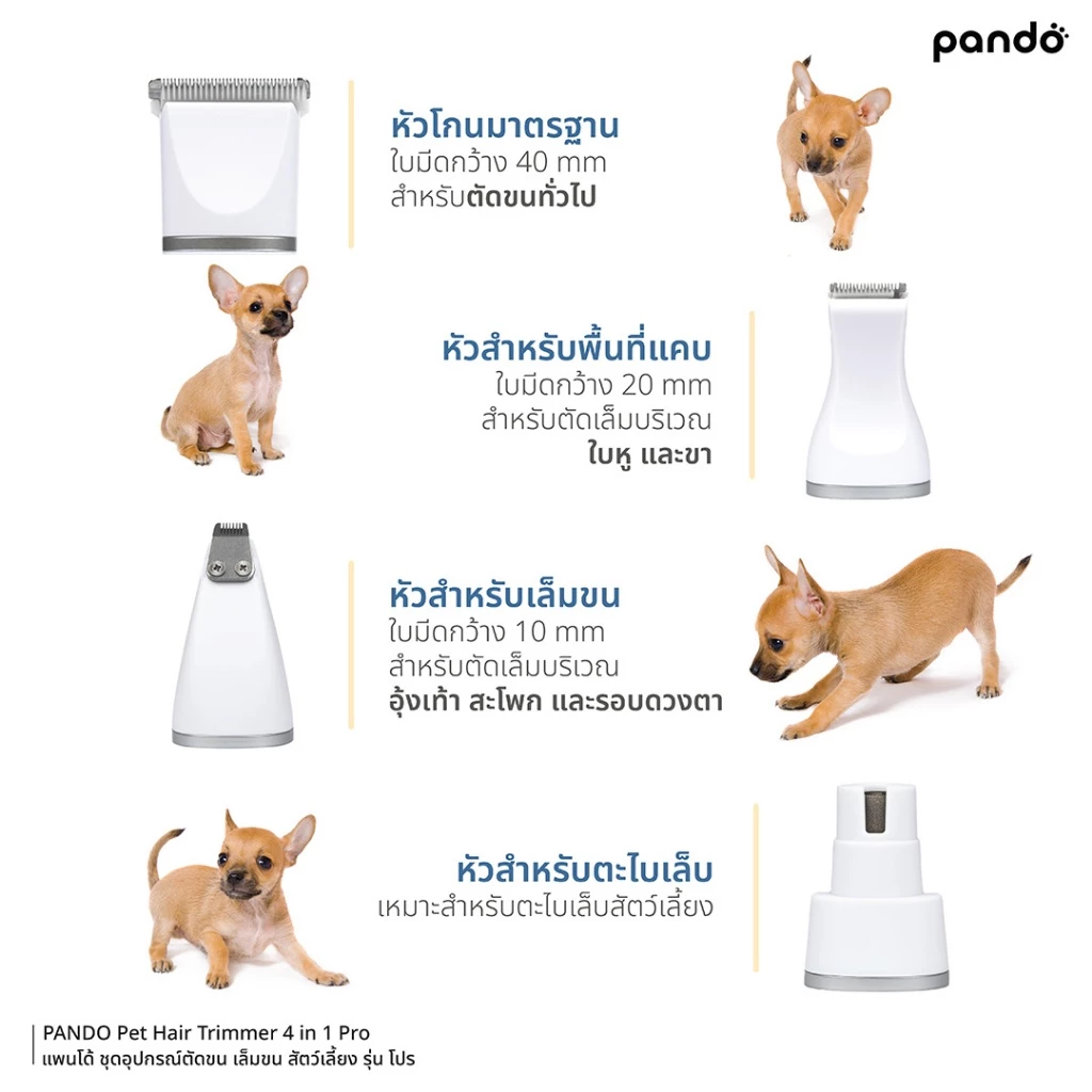 [สินค้าใหม่] PANDO Pet Hair Trimmer 4 in 1 Pro แพนโด้ ชุดอุปกรณ์ตัดขน เล็มขน สัตว์เลี้ยง รุ่น โปร thumbnail 5