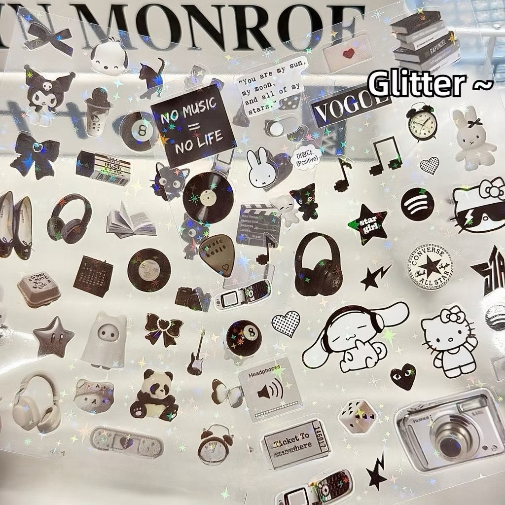 🌟✨พร้อมส่ง!สติ๊กเกอร์กลิตเตอร์ แพค4ชิ้น คละลาย Glitter สไตล์เกาหลี น่ารักมาก ขนาดเล็ก 9*12cm