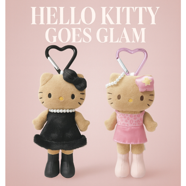 Sanrio พวงกุญแจ ตกแต่งขายาว Blackskin Kitty จี้,เสือดาวพิมพ์ Kitty ตุ๊กตาพวงกุญแจ,กระเป๋าเป้สะพายหลัง Charmน่ารักการ์ตูน