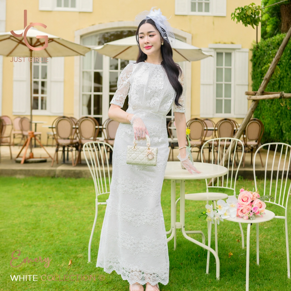 🔥Hot🔥Dress Emery เดรสลูกไม้ยาว ดีไซน์จีบรอบ ทรงเรียบหรู ดูดีมากๆ ใส่ออกงานบุญ งานแต่ง งานบวช สวยเริ่ดมาก มีไซส์ S M L XL