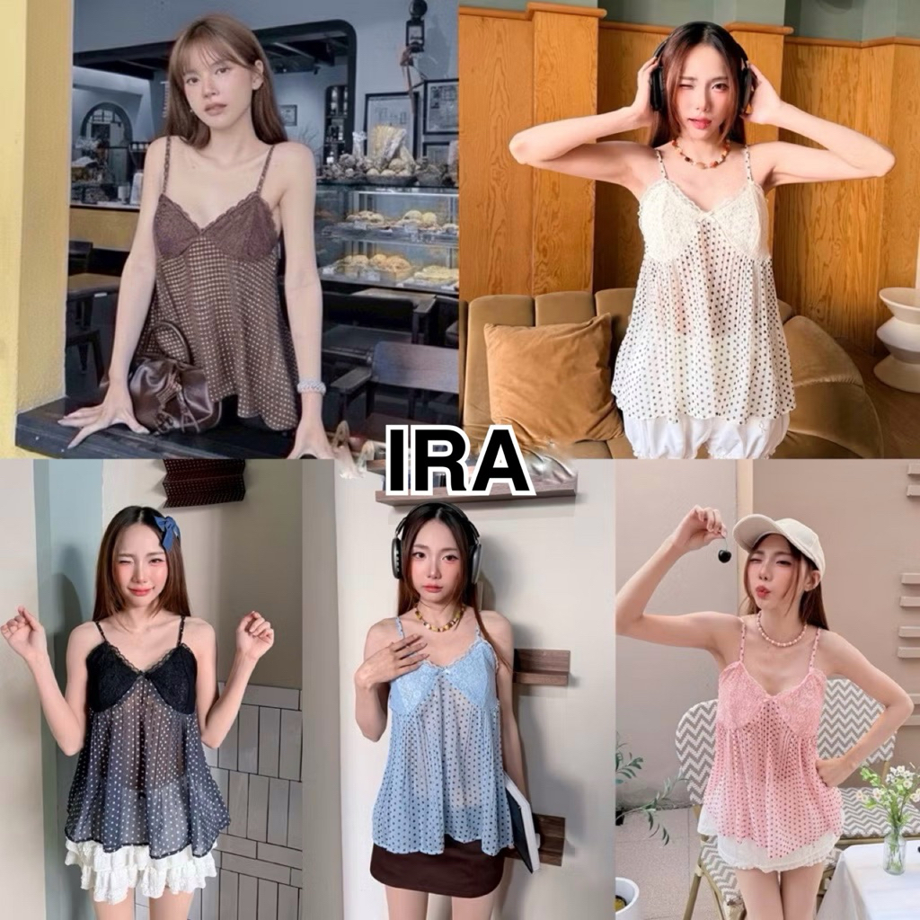 BY IRA   2025-85 Luciano Top เสื้อท็อป สายเดี่ยว ลายจุด แฟชั่นเซ็กซี่ ฤดูร้อน ✨
