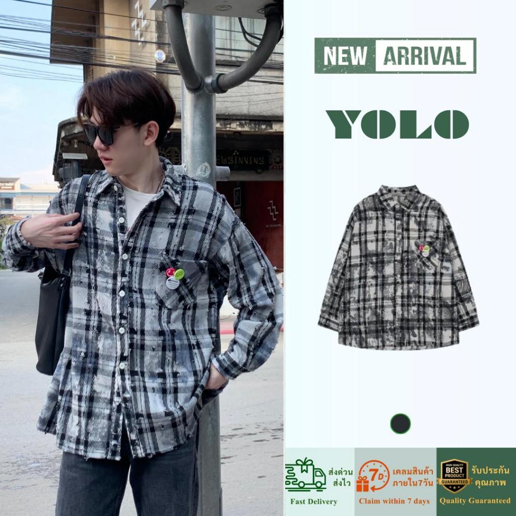 YOLO เสื้อคอปกแฟชั่น OVERSIZE เสื้อคอปกเวอร์ไซส์ แนวสตรีท 24004