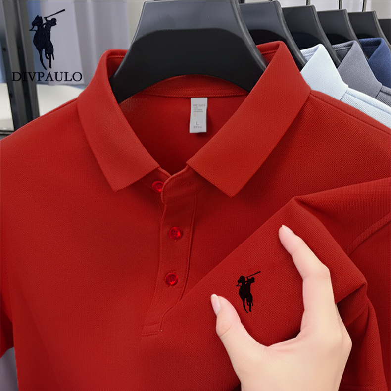 DIVPAULO 2855-X-Y63 เสื้อโปโลผู้ชายปกปักลาย แขนสั้น สีพื้น ผ้านุ่ม ใส่สบาย ระบายอากาศได้ดี - 4