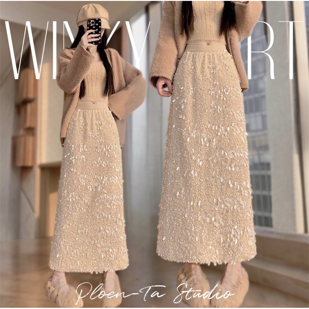 Winky maxi skirt 02 กระโปรงยาวปักเลื่อมสุดเก๋ มี 3สี