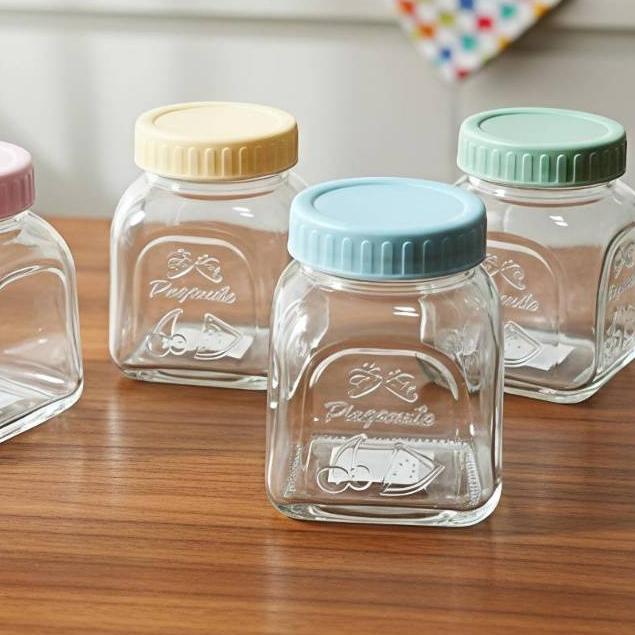 โหลแก้วฝาปิดพลาสติก ขวดโหลแก้วฝาสี สำหรับใส่เครื่องปรุง ขนาด 500 ml. รุ่น 4421