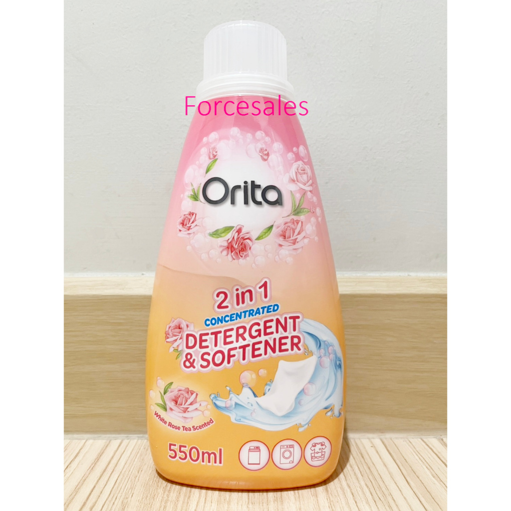 Orita โอริต้า ทูอินวัน ผลิตภัณฑ์ซักผ้าผสมปรับผ้านุ่ม สูตรเข้มข้น กลิ่นไวท์ โรส ที 550มล.