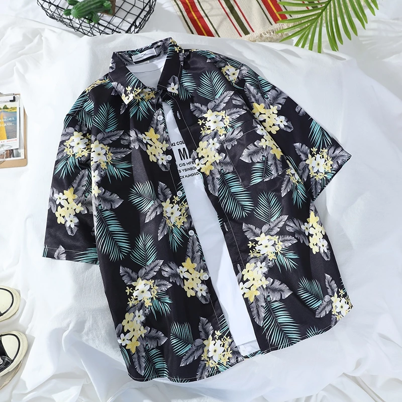 เสื้อเชิ้ตแขนสั้นลายดอกไม้ฮาวายผู้ชาย