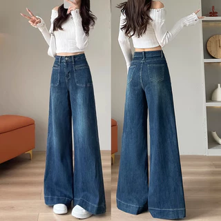 S-5XL กางเกงยีนส์ผู้หญิงเอวสูงสีกรมเข้ม ผ้าคุณภาพดี ทนทาน ตัดทรงตรง ใส่สบาย มีครบทุกไซส์