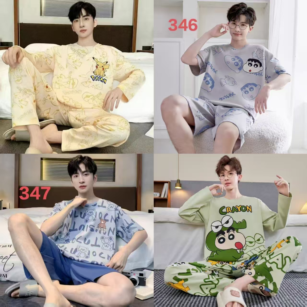 ส่งมอบทันที， ที่ส่งมาจากประเทศไทย，M-4XL，ชุดนอนผู้ชาย， ผ้าฝ้ายเนื้อนุ่ม， ลายการ์ตูน，หลากหลายรูปแบบ， ขาสั้น+เสื้อยืด
