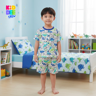 KiddeeCrew ชุดนอนเด็ก แขนสั้นขาสั้น สีครีมลายไดโนเสาร์ เหมาะ…