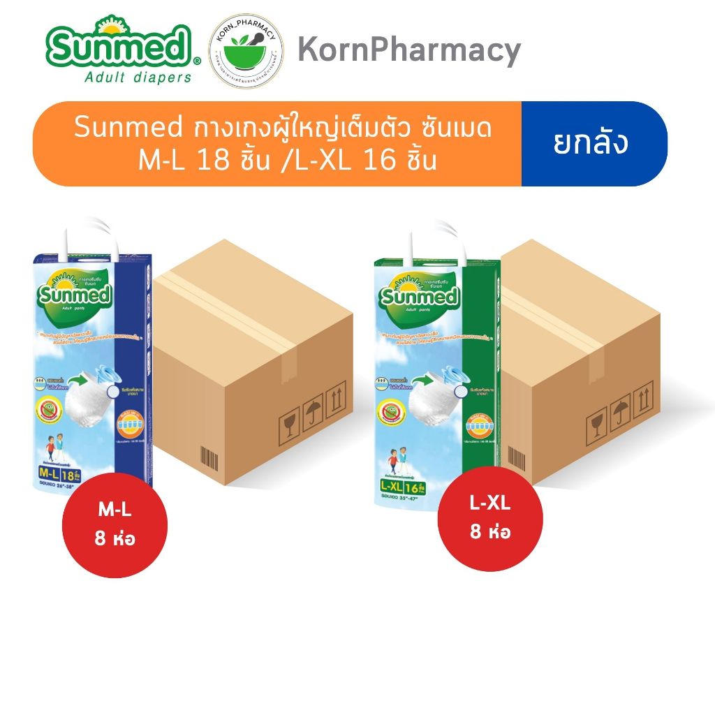 (ยกลัง 8 ห่อ) Sunmed กางเกงซึมซับเต็มตัว M-L 18 ชิ้น L-XL 16 ชิ้น
