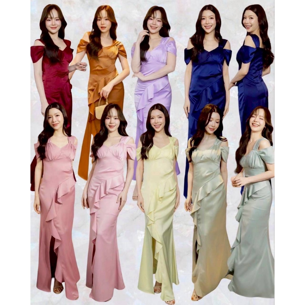 ชุดออกงาน ชุดเพื่อนเจ้าสาว koolykool สายใหญ่อ้อมแขนอกหยดน้ำผ้าเครบซาติน THG00