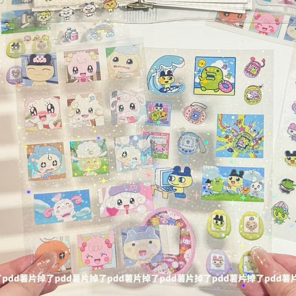 💚พร้อมส่ง!สติกเกอร์กลิตเตอร์ แพค4ชิ้น ลายการ์ตูนทามาก็อตจิ Tamagotchi