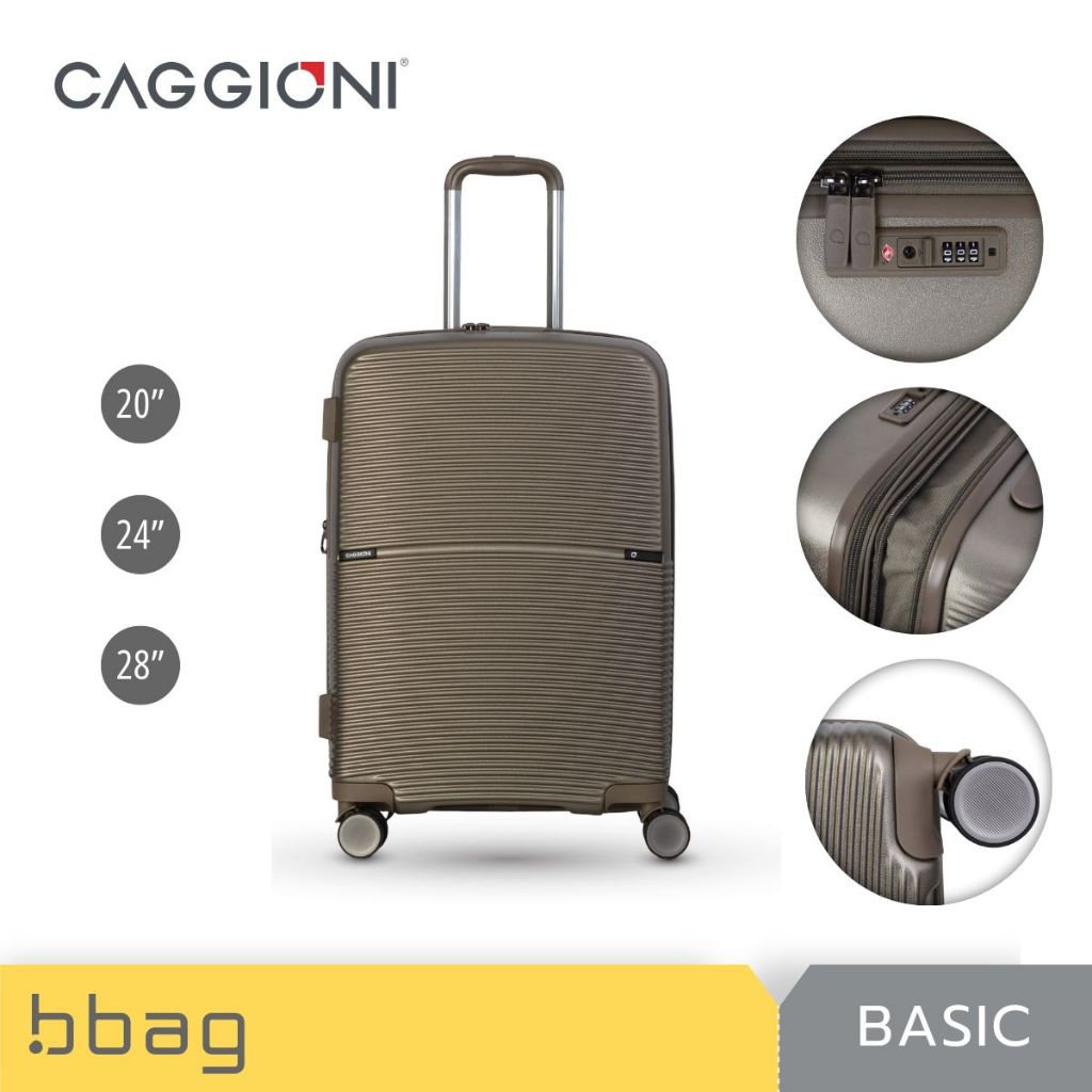 CAGGIONI กระเป๋าเดินทาง 20/24/28 นิ้ว รุ่น Basic CAG01 ABS เบาพิเศษ ซิปขยาย 25% ผิวด้าน TSA Lock [สีแชมเปญ]