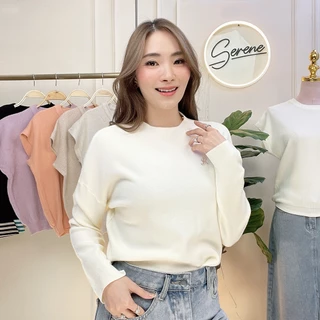 Serene's Choice เสื้อคอปีน แขนยาว ผ้าไหมพรม ผู้หญิง High Neck Knit Sweater ปักโลโก้ Serene