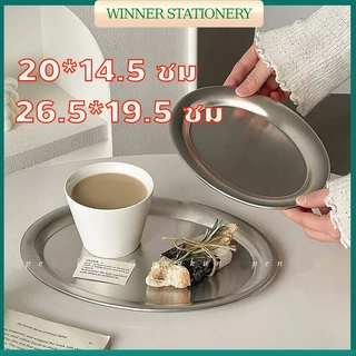 จานอาหารค่ํารูปไข่สแตนเลสสไตล์อุตสาหกรรม อิน สไตล์ครัวเรือนย้อนยุคถ้วยกาแฟถาดขนมปังเค้กจานขนม