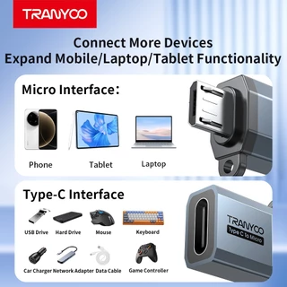 TRANYOO E22 Adapters อะแดปเตอร์ USB-C หญิงเป็น USB/ Micro USB ชาย รองรับการชาร์จเร็วและการถ่ายโอนข้อมูล