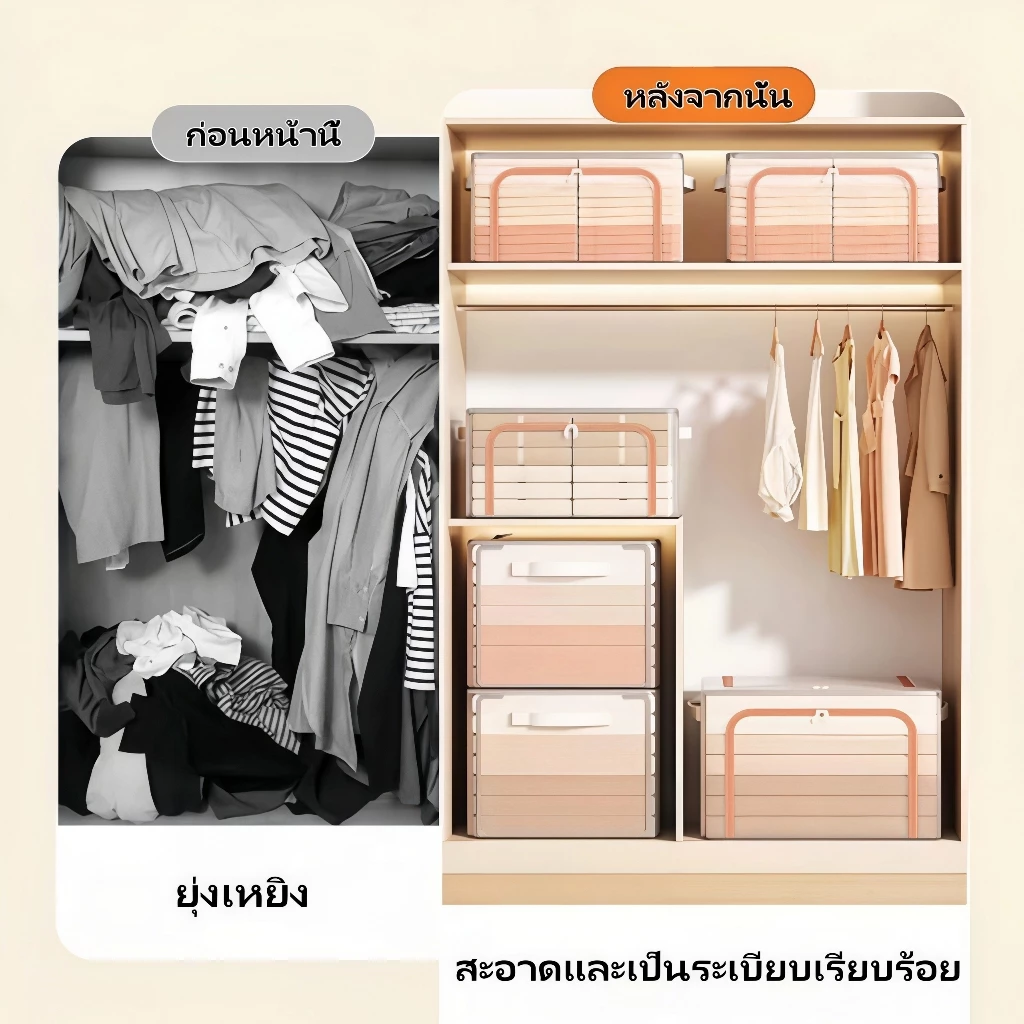 【🔥ซื้อ1แถม1🔥】PVC กล่องเก็บของ 130L ที่เก็บเสื้อผ้าขนาดใหญ่ กันน้ํา โปร่งใส กระเป๋าจัดระเบียบ กล่องพับ พร้อมโครงเหล็ก thumbnail 3