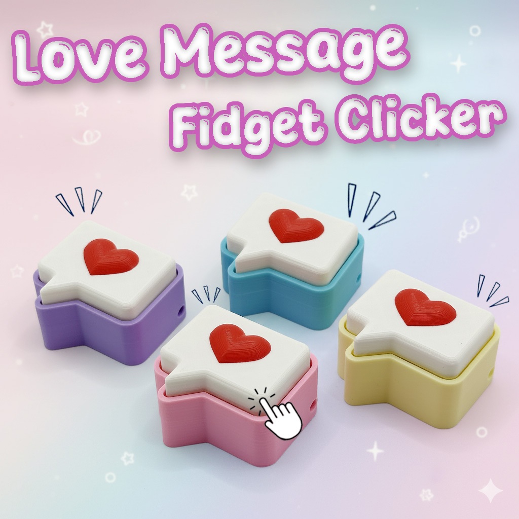 Love Message Fidget Clicker 3D Print คลิกเกอร์พวงกุญแจ ข้อความรูปหัวใจสีแดง