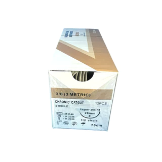 Suture ไหมเย็บแผล Chromic catgut เข็มติด ละลาย (12เส้น/กล่อง)