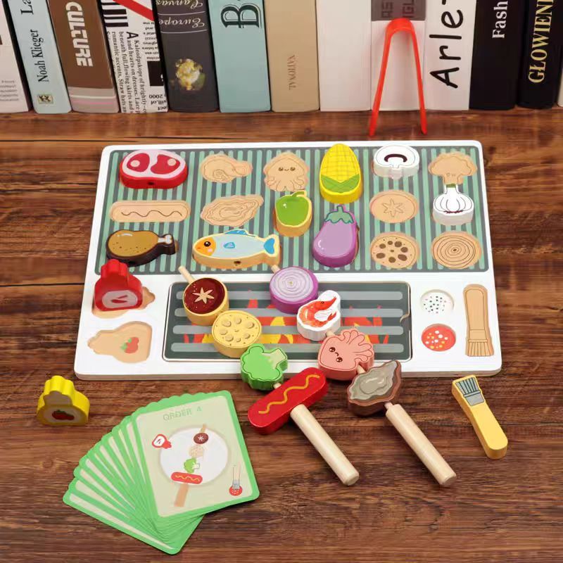 ห้องครัวจําลอง เตาย่างบาร์บีคิว เตาย่างบาร์บีคิวของเล่นไม้ ของเล่นเด็ก ของเล่นบาร์บีคิว