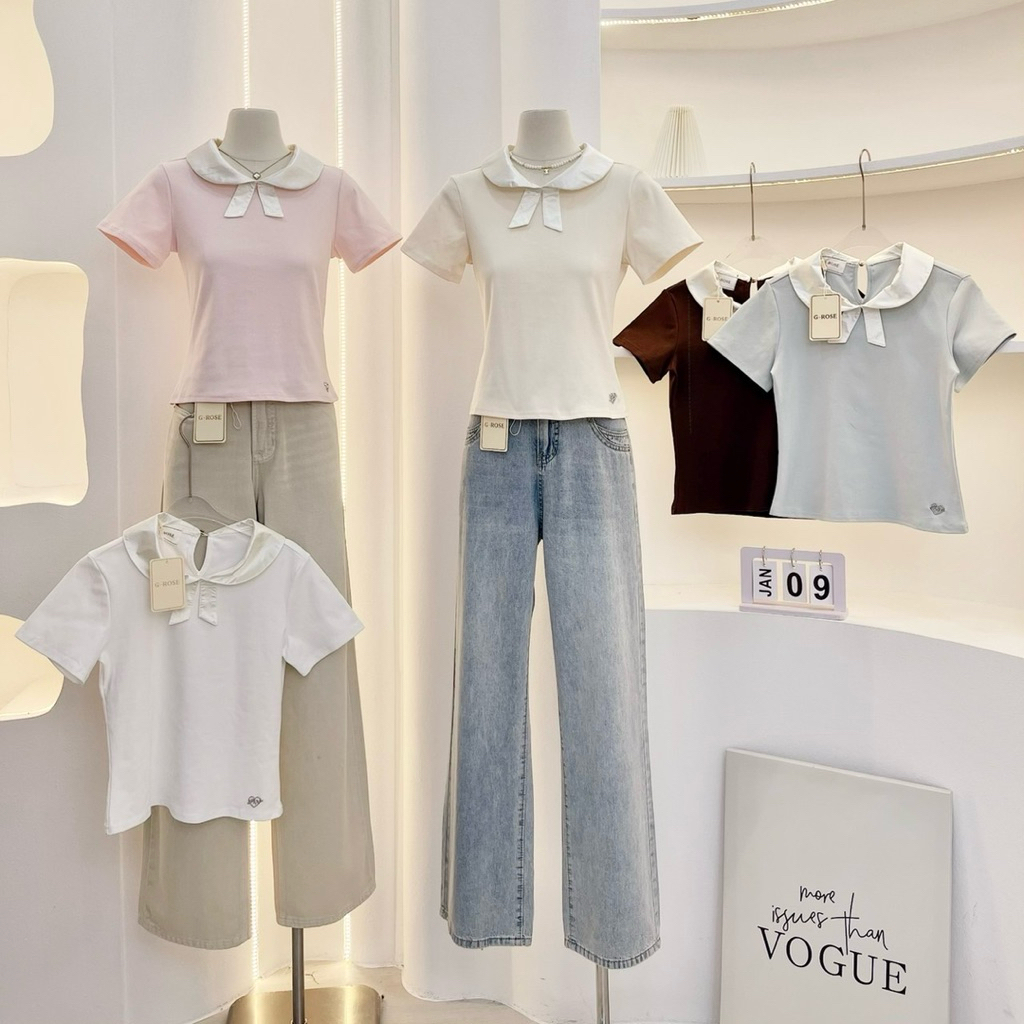 G-Rose เสื้อยืดคอบัว ตรงคอเป็นผ้าซาติน ปักโลโก้