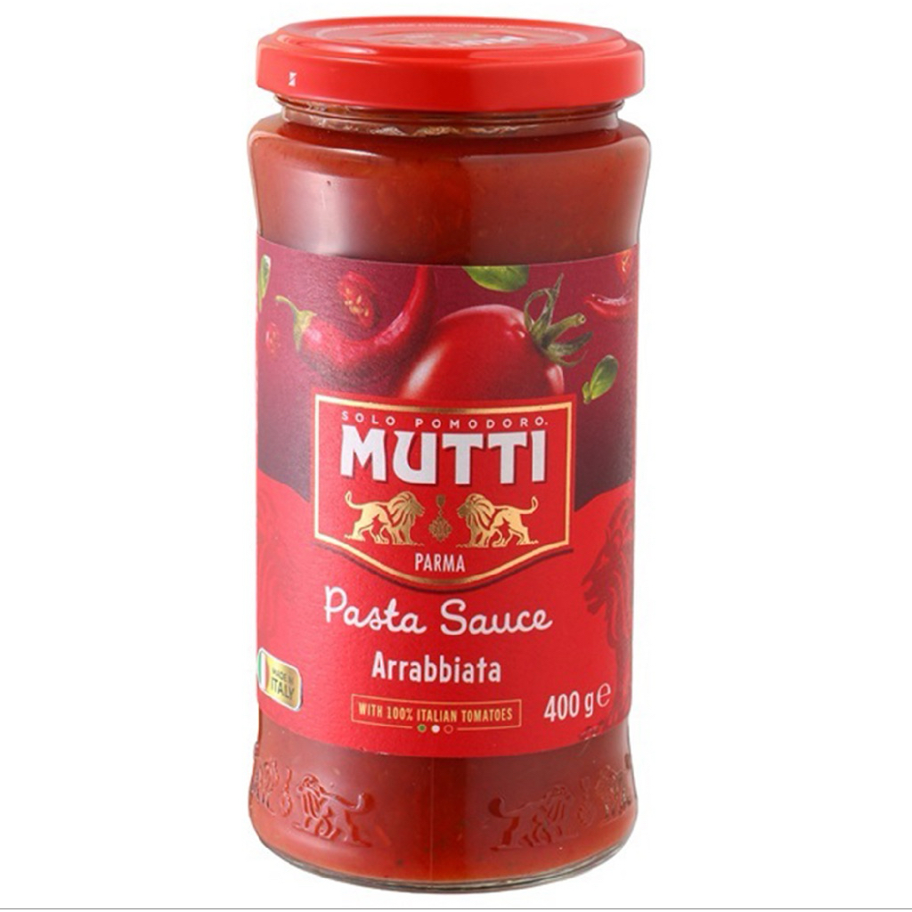 Mutti Arrabiata Pasta Sauce/Parmigiano Reggiano/Basilikum/Pasta Sauce Leccino Olive 400g/Yellow Pest