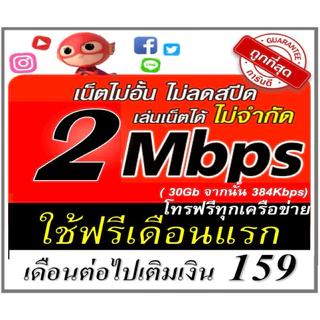 (ใช้ฟรีเดือนแรก) ซิมเน็ตไม่อั้น 2Mbps 4Mbps 10Mbps 15Mbps 1000Mbps โทรฟรี ใช้ฟรีเดือนแรก