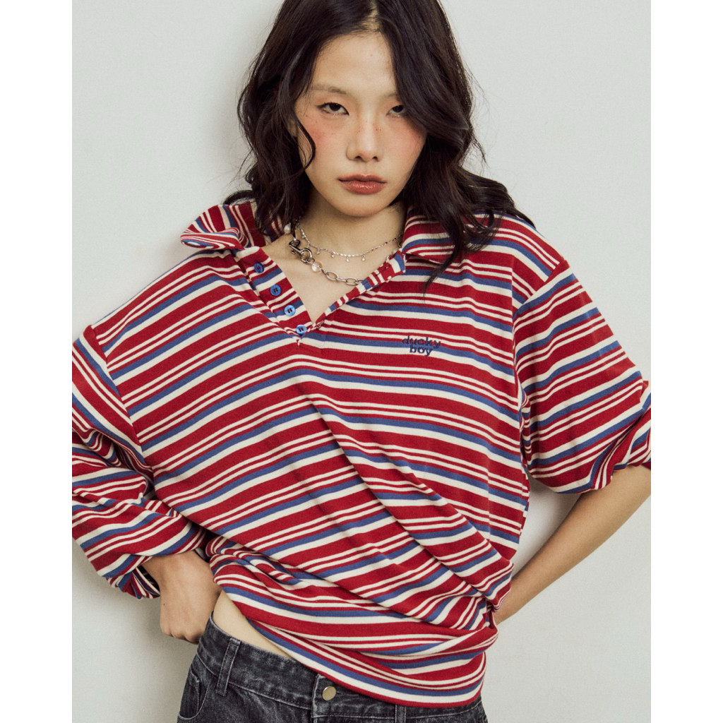 DUCKYBOY OVERSIZED STRIPED POLO เสื้อทรงโปโล แขนยาว