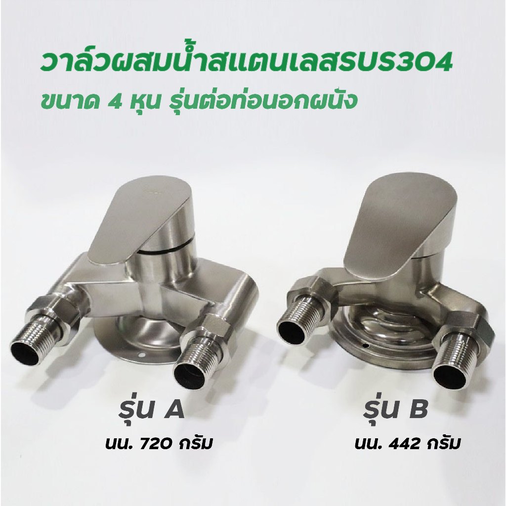 วาล์วผสมน้ำสแตนเลสSUS304ขนาด4หุนรุ่นต่อท่อนอกผนัง