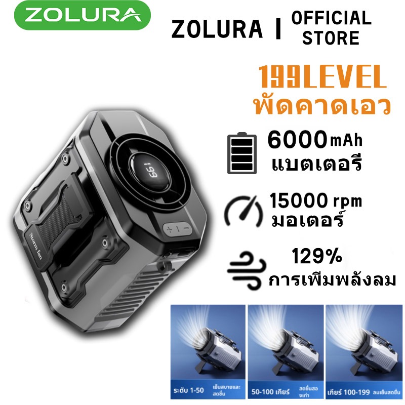 พัดลมคาดเอว ZOLURA Y6 Turbo Waist Fan: พัดลมความเร็วสูงพร้อมการตั้งค่าความเร็ว 199 ระดับ ไฟ LED 6000mAh