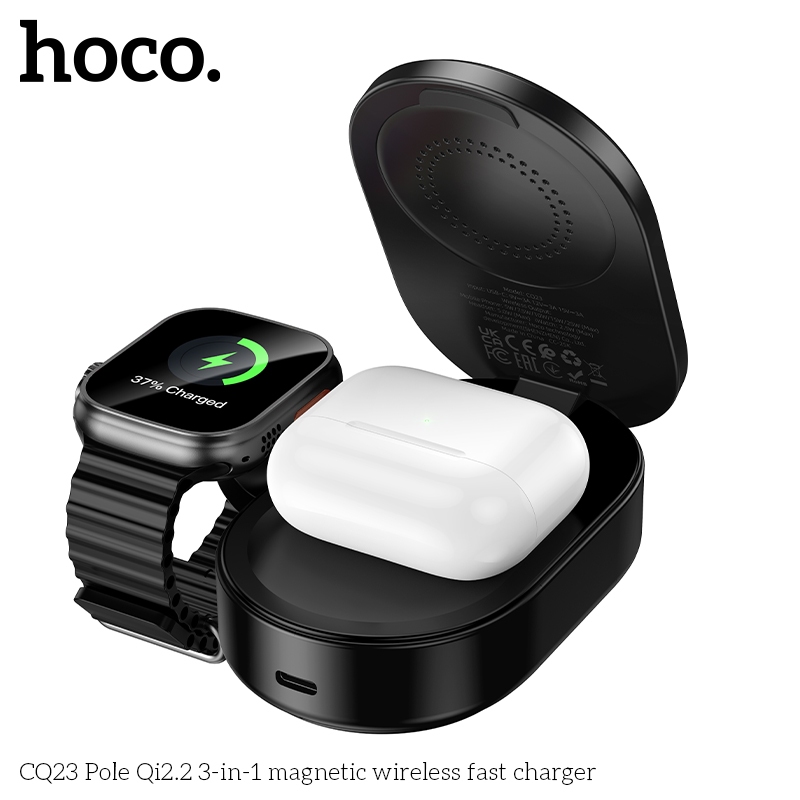 HOCO CQ23 แท่นชาร์จไร้สาย 3in1 รองรับโทรศัพท์ หูฟัง Watch รูปที่ 5