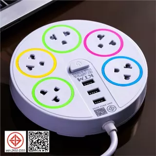 ปลั๊กไฟ 5ช่อง3USB 3/5/8เมตร ปลั๊กพ่วง รางปลั๊กไฟ มาตรฐาน มอก power socket พร้อมสวิตช์ปิด-เปิด 10A 2300W