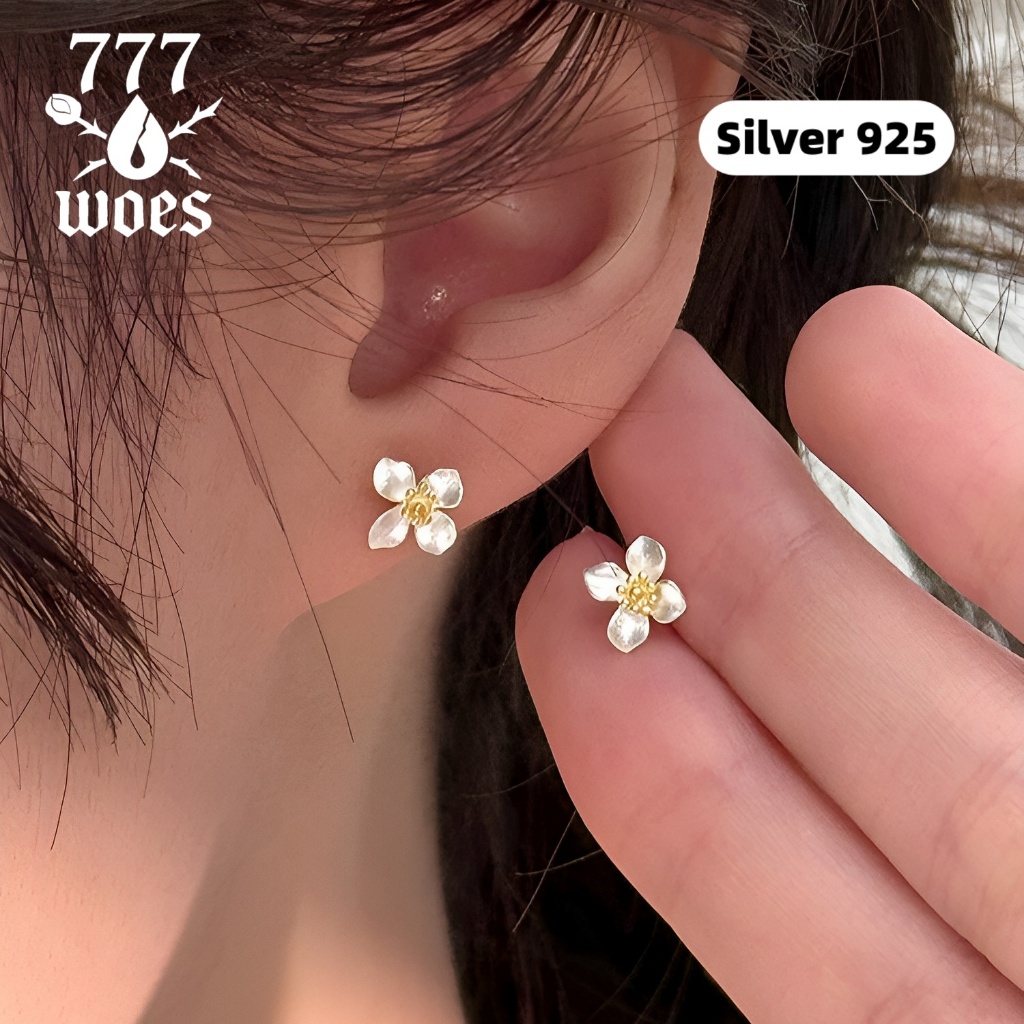 S925เงินแท้ดอกไม้ต่างหูทรงดอกพุดเรียบหรูสไตล์มินิมอลดูแพงไม่ซ้ำใครแวววาวระยิบระยับสไตล์เกาหลี