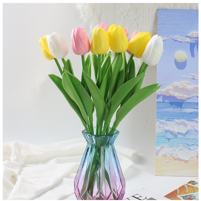 Real Touch artificial tulip bouquet used for decorating flowers with fake flowers-flesh color