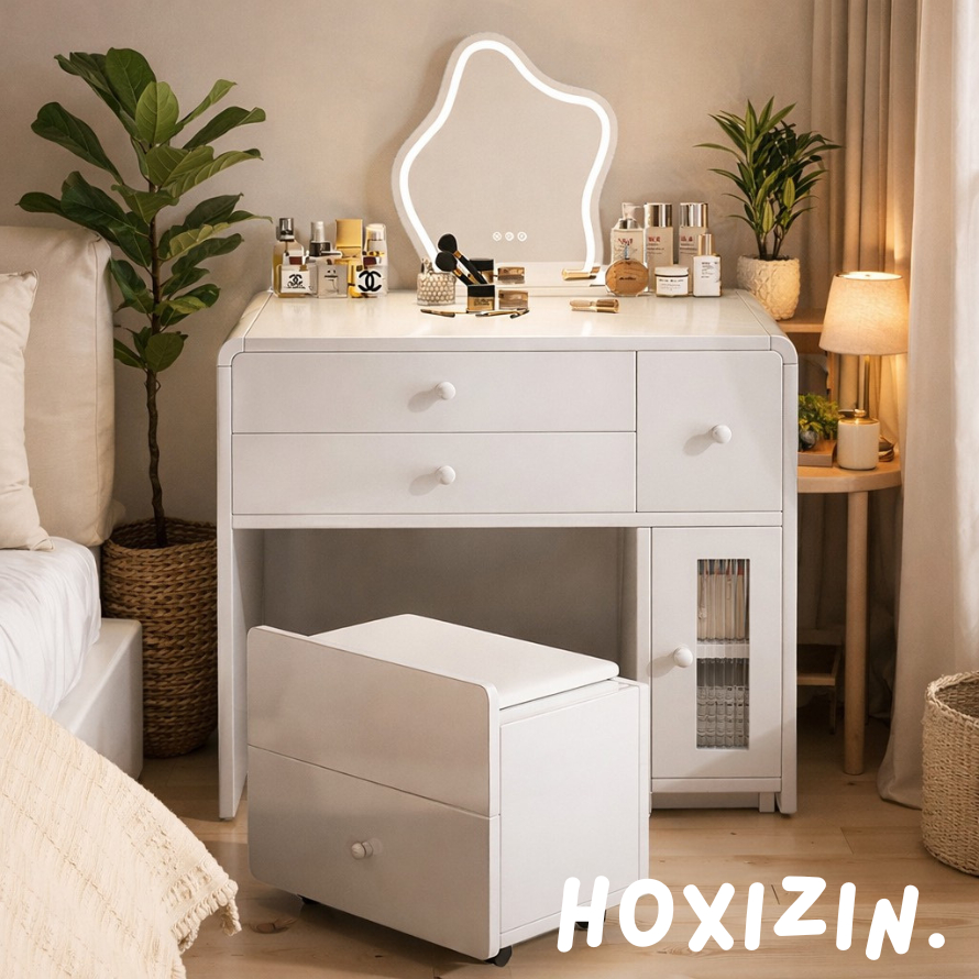 โต๊ะเครื่องแป้งสไตล์มินิมอล โต๊ะทำงานมีลิ้นชักประหยัดพื้นที่ จัดเก็บได้เยอะ แตกเคลมฟรี