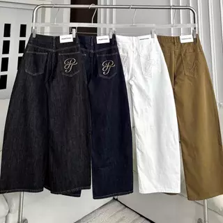 PTJ30321 Double Knee Stud กางเกงยีนส์ขากระบอกใหญ่แต่งหมุดปัก PROMTHONG
