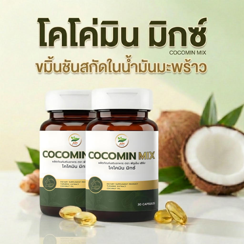 โคโค่มิน มิกซ์(Cocomin Mix) เซตดูแลต่อเนื่อง 2 ขวด ขมิ้นชันสกัดในน้ำมันมะพร้าว ดูแลกระเพาะ ระบบทางเดินอาหาร 60 แคปซูล x2