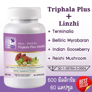 [1แถม1] ตรีผลา+เห็ดหลินจือแดง Triphala Plus Linzhi ตรา บลูเบิร์ด ขนาด 600 มิลลิกรัม 60 แคปซูล